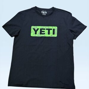 Yeti Black Short Sleeve Tee with Neon Green Logo
